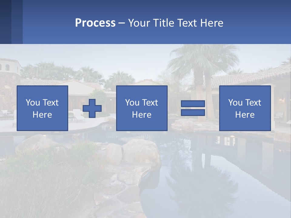 A Pool Surrounded By Palm Trees Next To A House PowerPoint Template
