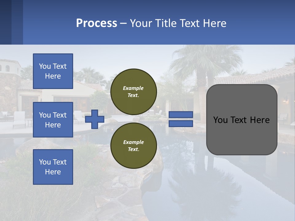 A Pool Surrounded By Palm Trees Next To A House PowerPoint Template