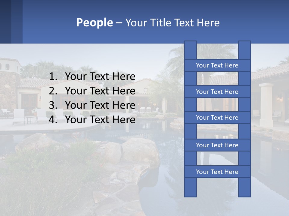 A Pool Surrounded By Palm Trees Next To A House PowerPoint Template