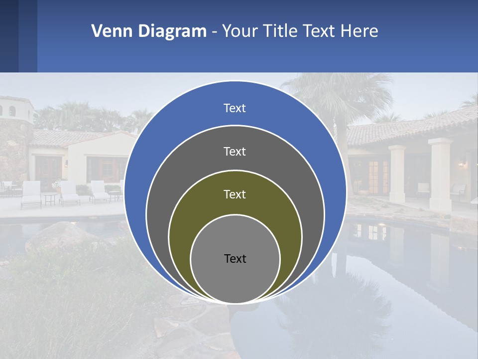 A Pool Surrounded By Palm Trees Next To A House PowerPoint Template