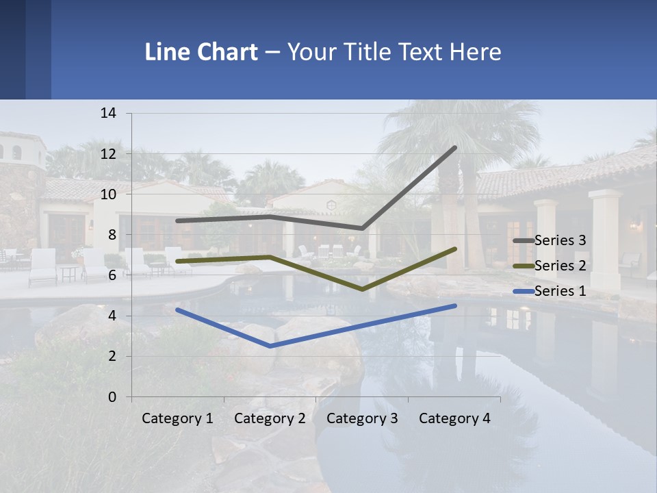 A Pool Surrounded By Palm Trees Next To A House PowerPoint Template