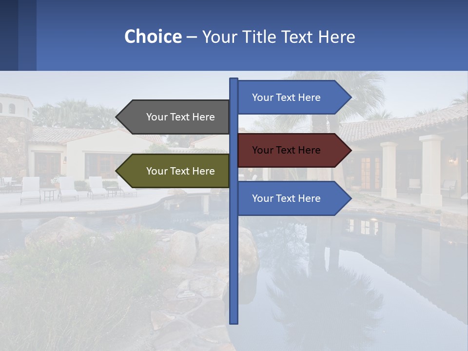 A Pool Surrounded By Palm Trees Next To A House PowerPoint Template