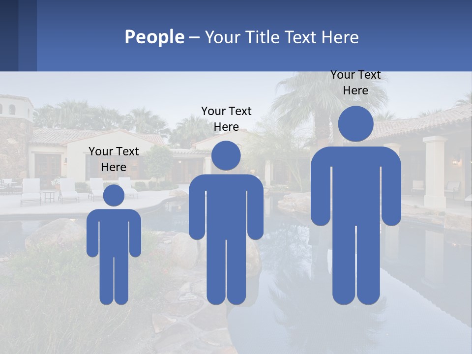 A Pool Surrounded By Palm Trees Next To A House PowerPoint Template