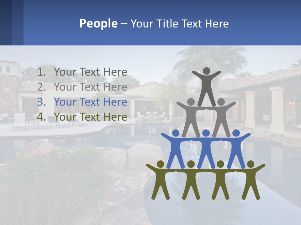 A Pool Surrounded By Palm Trees Next To A House PowerPoint Template