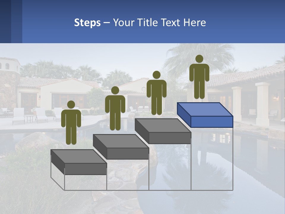 A Pool Surrounded By Palm Trees Next To A House PowerPoint Template