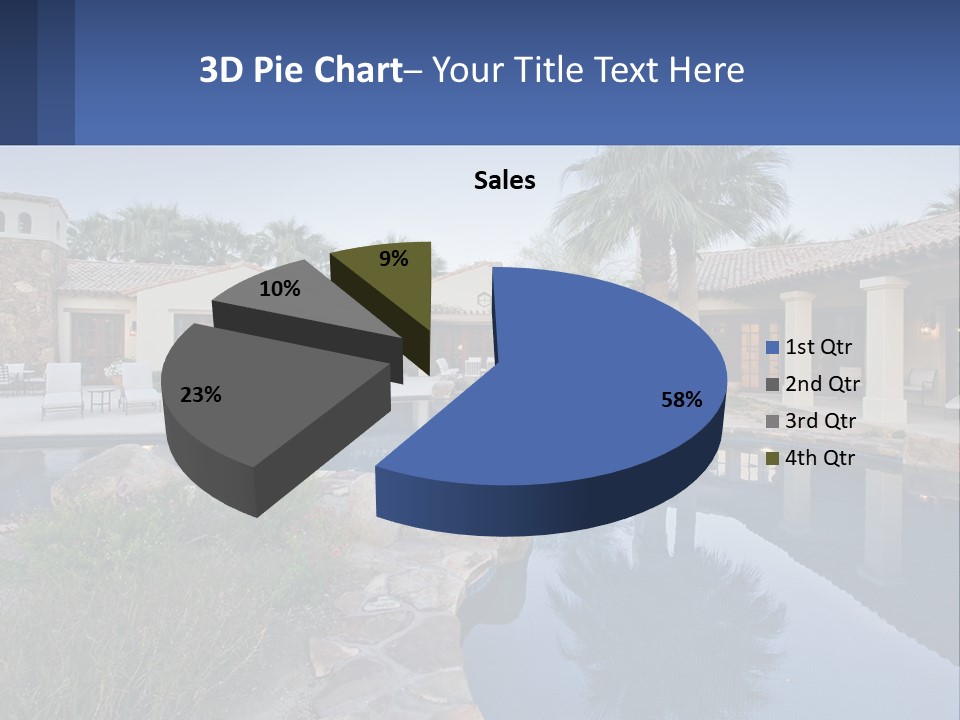 A Pool Surrounded By Palm Trees Next To A House PowerPoint Template