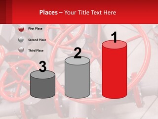 A Group Of Metal Pipes With Red Wheels On Them PowerPoint Template