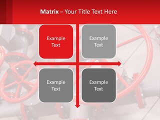A Group Of Metal Pipes With Red Wheels On Them PowerPoint Template