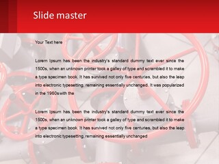 A Group Of Metal Pipes With Red Wheels On Them PowerPoint Template