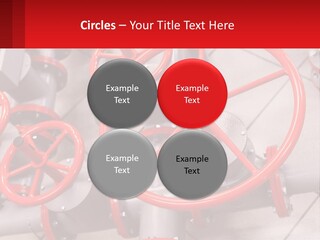 A Group Of Metal Pipes With Red Wheels On Them PowerPoint Template
