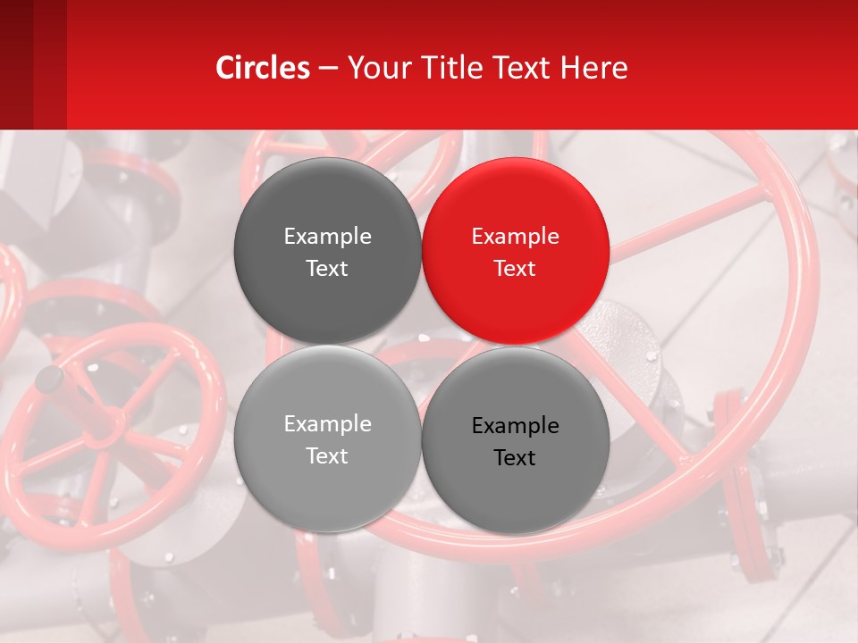 A Group Of Metal Pipes With Red Wheels On Them PowerPoint Template