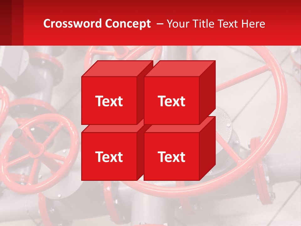 A Group Of Metal Pipes With Red Wheels On Them PowerPoint Template