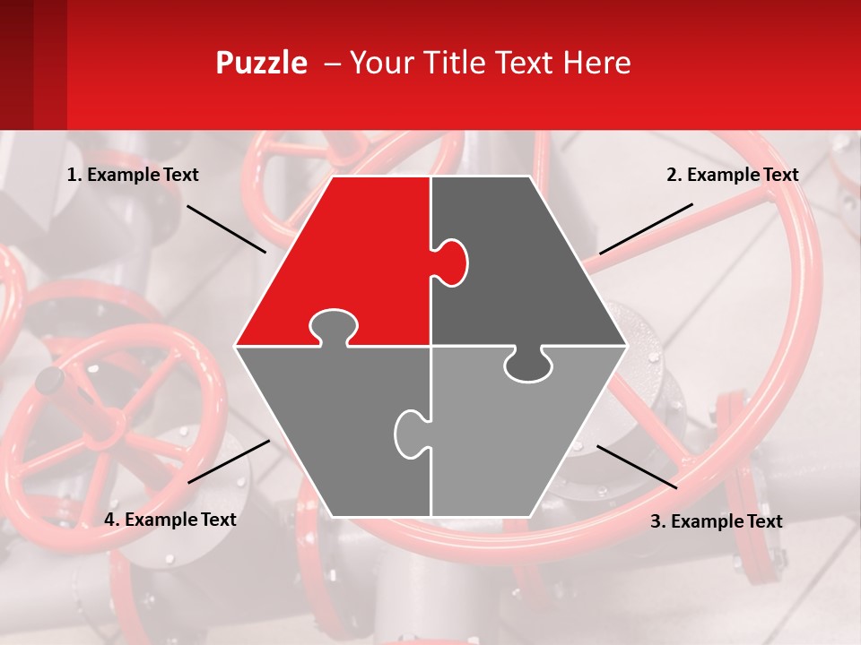 A Group Of Metal Pipes With Red Wheels On Them PowerPoint Template