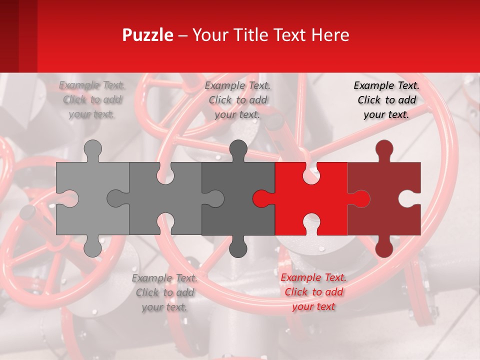 A Group Of Metal Pipes With Red Wheels On Them PowerPoint Template