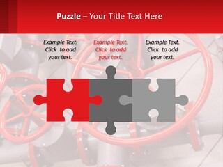 A Group Of Metal Pipes With Red Wheels On Them PowerPoint Template