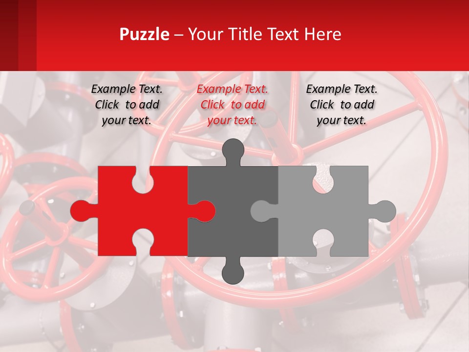 A Group Of Metal Pipes With Red Wheels On Them PowerPoint Template