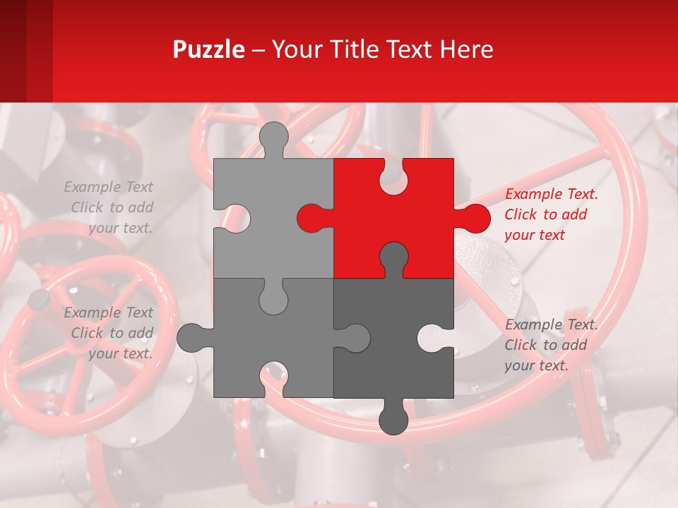 A Group Of Metal Pipes With Red Wheels On Them PowerPoint Template