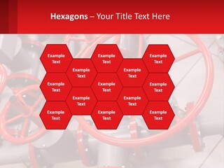 A Group Of Metal Pipes With Red Wheels On Them PowerPoint Template