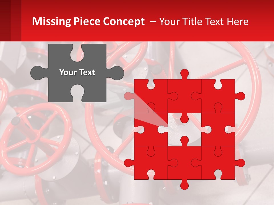 A Group Of Metal Pipes With Red Wheels On Them PowerPoint Template