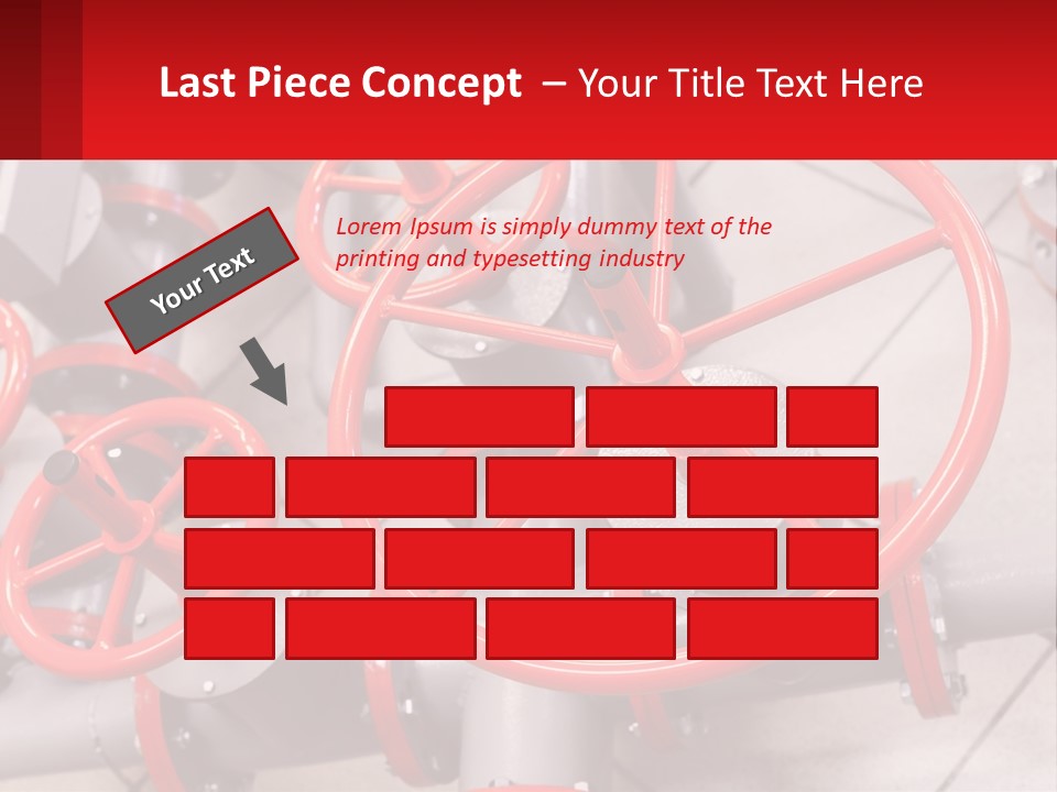 A Group Of Metal Pipes With Red Wheels On Them PowerPoint Template