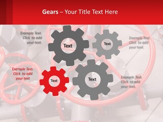 A Group Of Metal Pipes With Red Wheels On Them PowerPoint Template