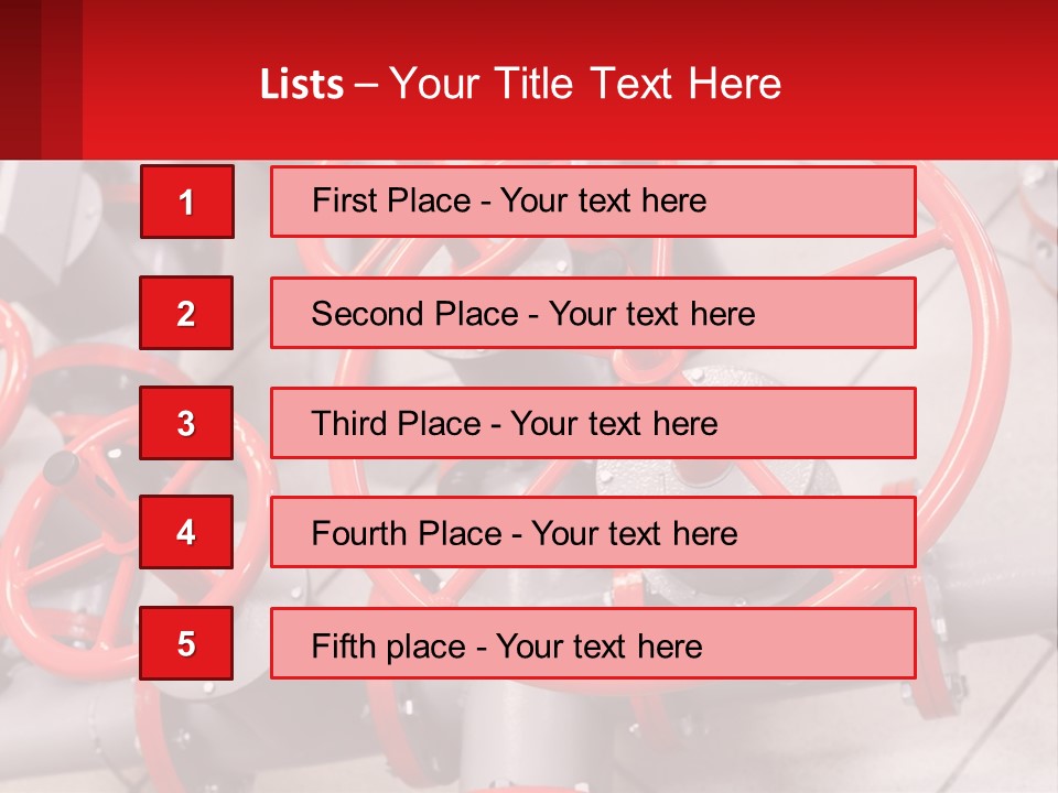 A Group Of Metal Pipes With Red Wheels On Them PowerPoint Template
