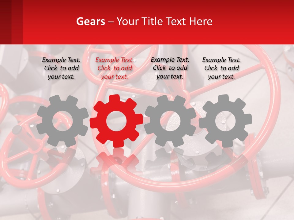 A Group Of Metal Pipes With Red Wheels On Them PowerPoint Template