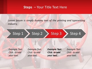 A Group Of Metal Pipes With Red Wheels On Them PowerPoint Template