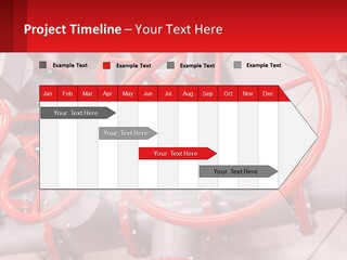 A Group Of Metal Pipes With Red Wheels On Them PowerPoint Template