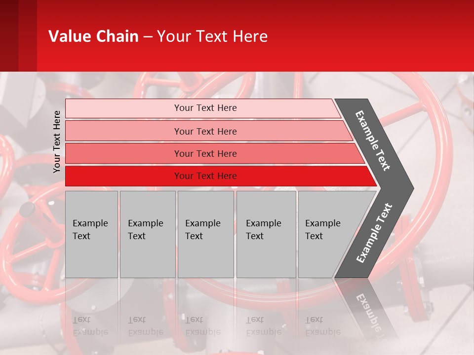 A Group Of Metal Pipes With Red Wheels On Them PowerPoint Template