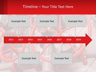 A Group Of Metal Pipes With Red Wheels On Them PowerPoint Template