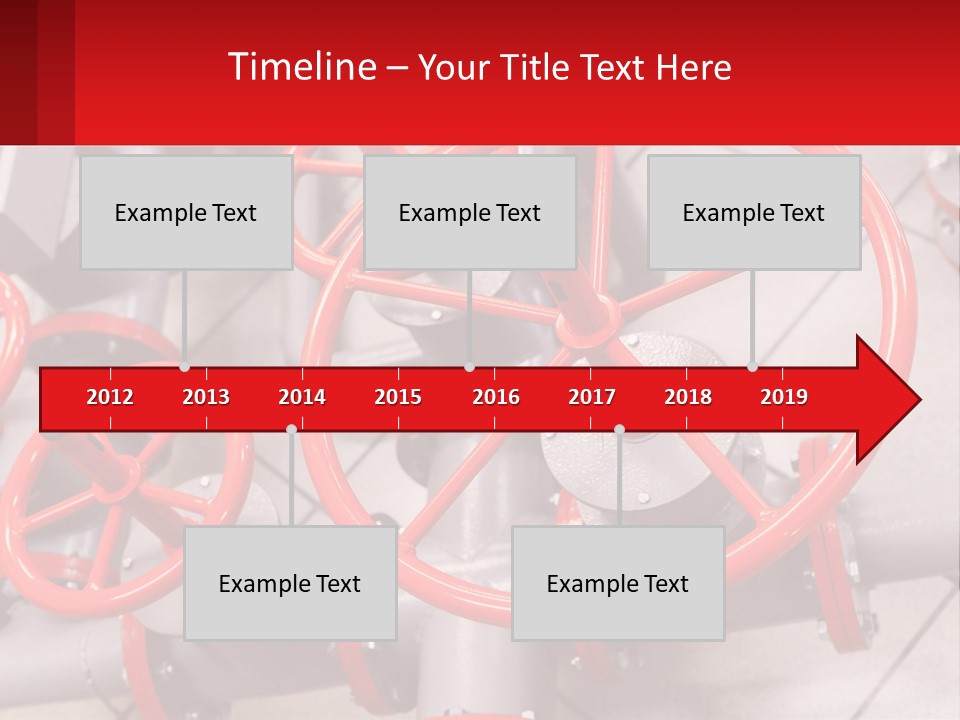 A Group Of Metal Pipes With Red Wheels On Them PowerPoint Template