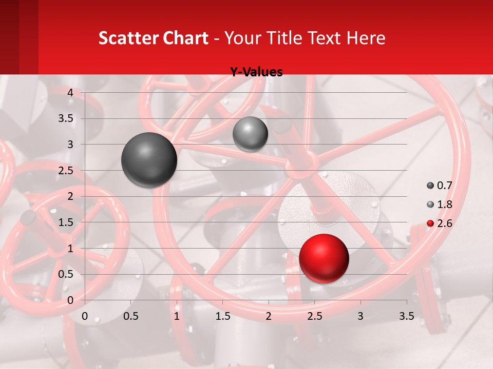 A Group Of Metal Pipes With Red Wheels On Them PowerPoint Template