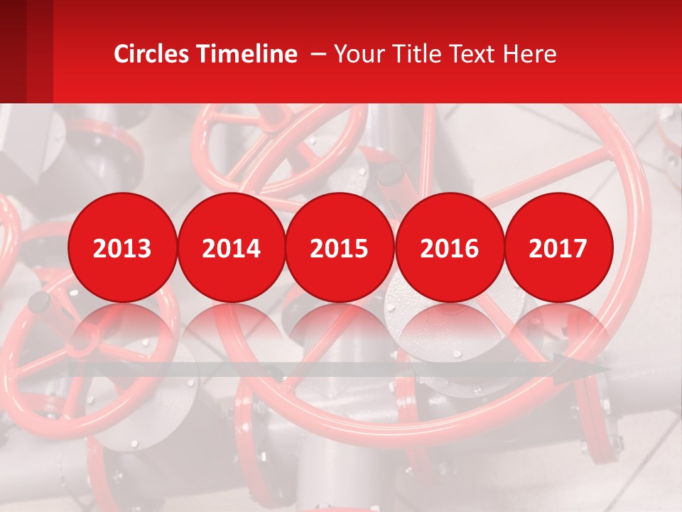 A Group Of Metal Pipes With Red Wheels On Them PowerPoint Template