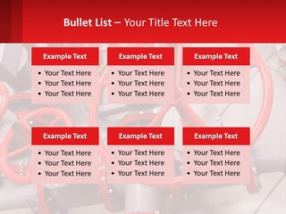 A Group Of Metal Pipes With Red Wheels On Them PowerPoint Template