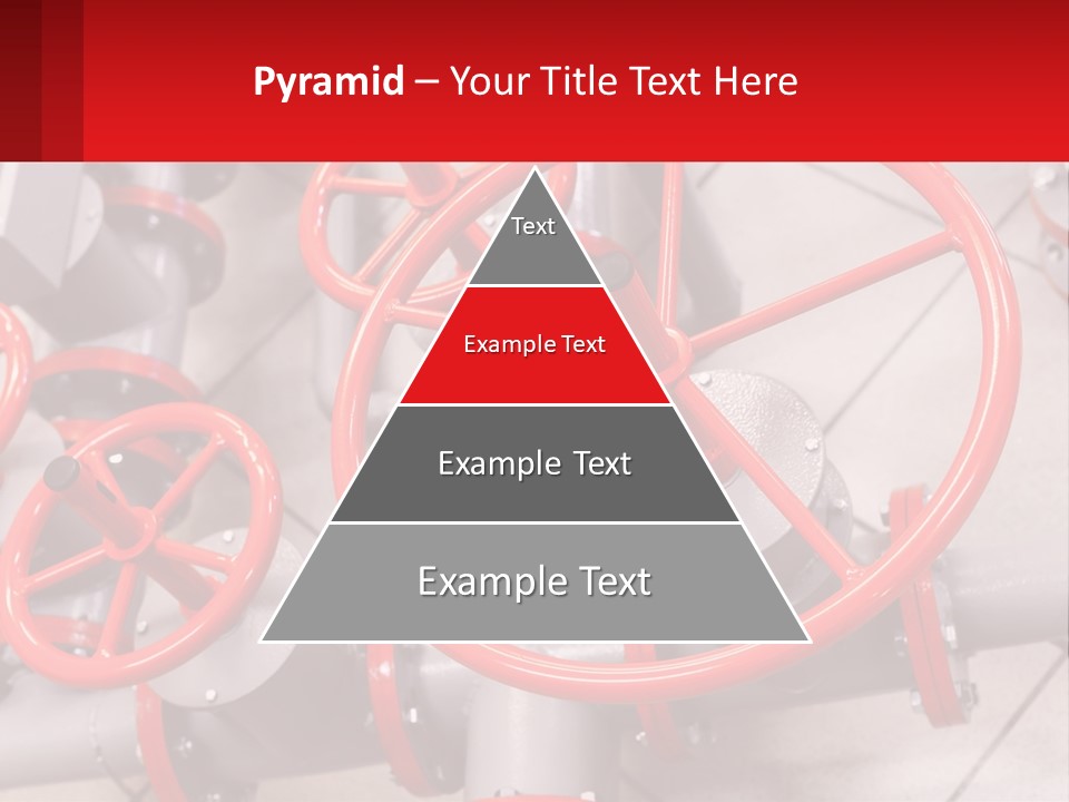 A Group Of Metal Pipes With Red Wheels On Them PowerPoint Template