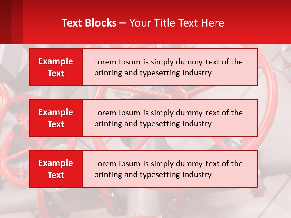 A Group Of Metal Pipes With Red Wheels On Them PowerPoint Template