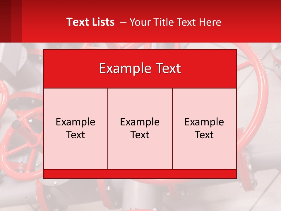 A Group Of Metal Pipes With Red Wheels On Them PowerPoint Template