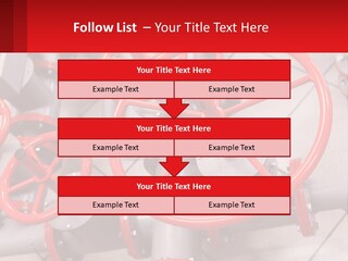 A Group Of Metal Pipes With Red Wheels On Them PowerPoint Template