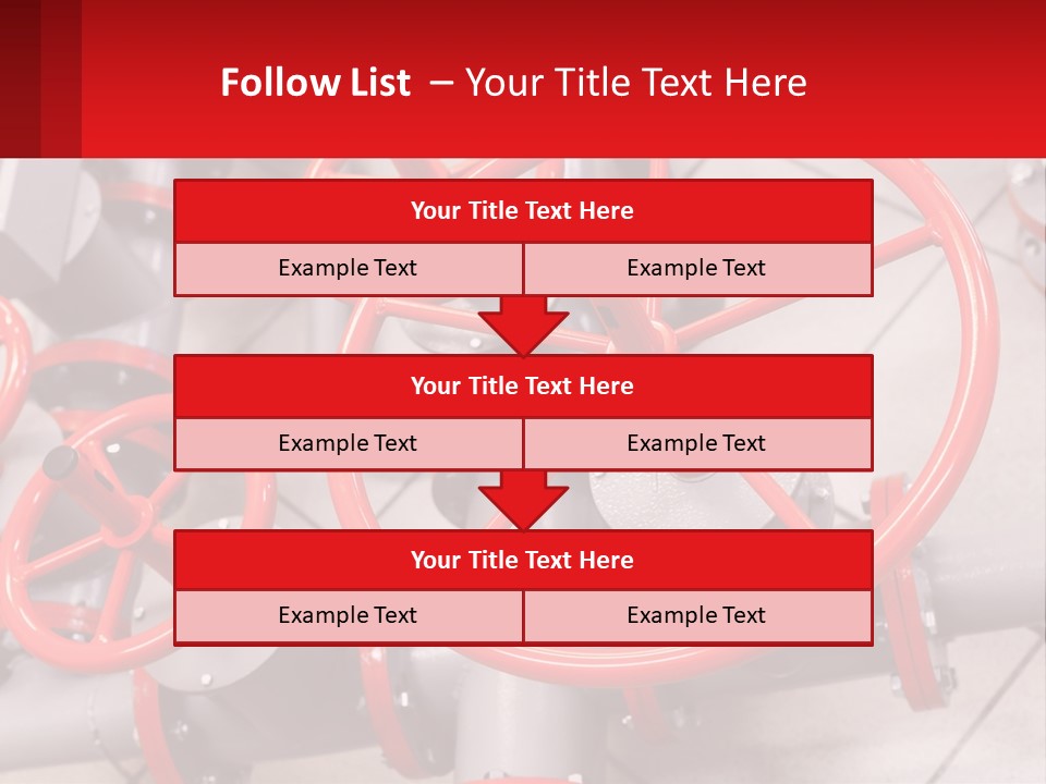 A Group Of Metal Pipes With Red Wheels On Them PowerPoint Template