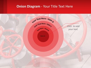 A Group Of Metal Pipes With Red Wheels On Them PowerPoint Template