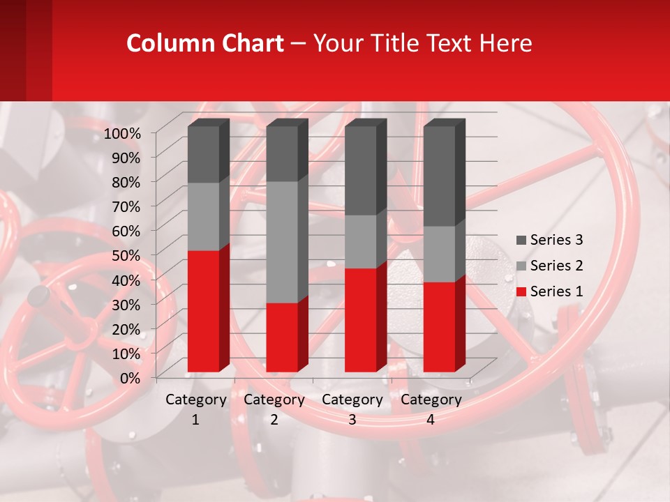 A Group Of Metal Pipes With Red Wheels On Them PowerPoint Template