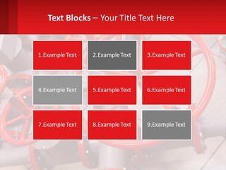 A Group Of Metal Pipes With Red Wheels On Them PowerPoint Template