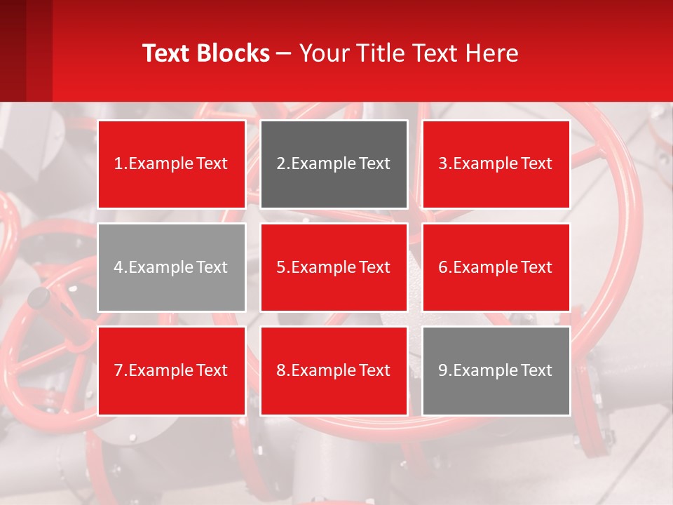 A Group Of Metal Pipes With Red Wheels On Them PowerPoint Template