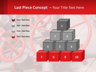 A Group Of Metal Pipes With Red Wheels On Them PowerPoint Template