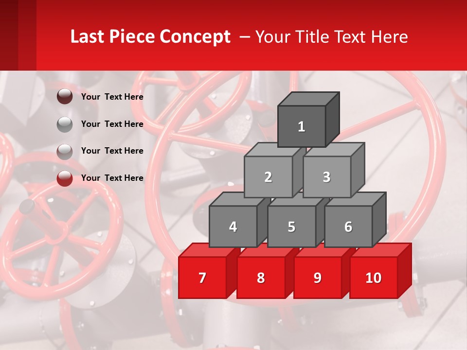 A Group Of Metal Pipes With Red Wheels On Them PowerPoint Template