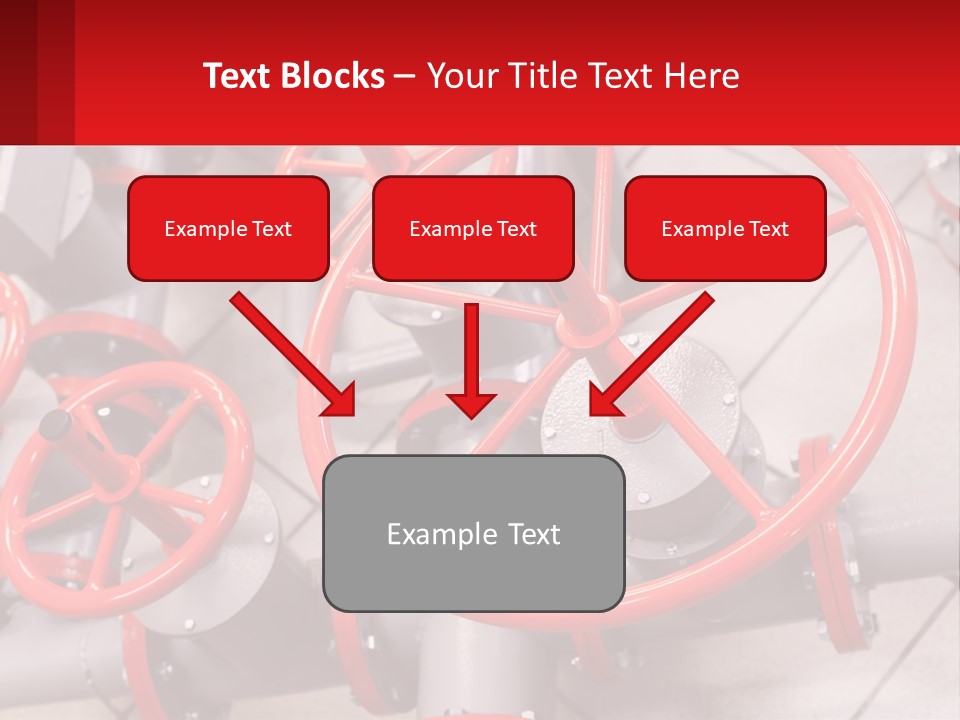 A Group Of Metal Pipes With Red Wheels On Them PowerPoint Template