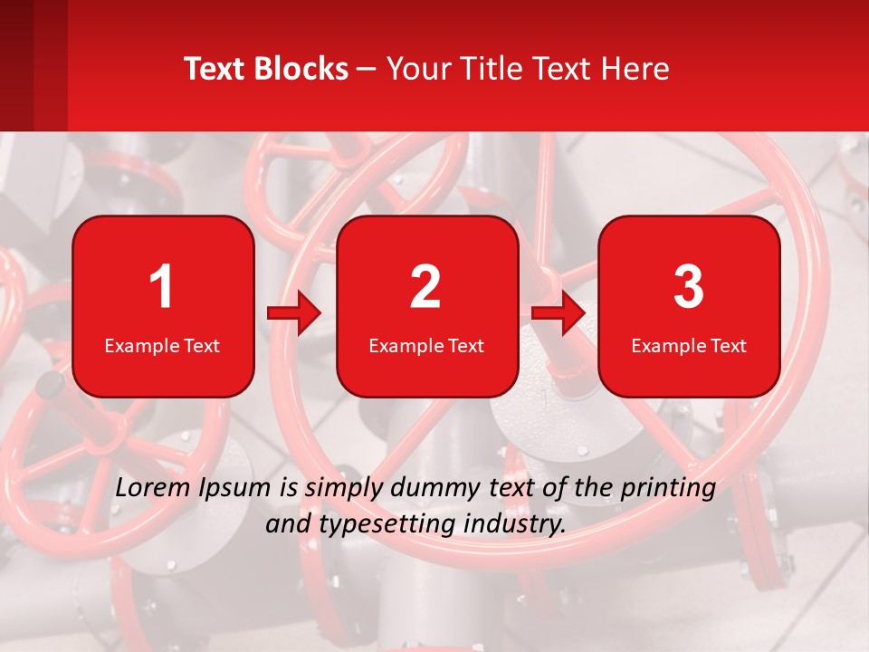 A Group Of Metal Pipes With Red Wheels On Them PowerPoint Template