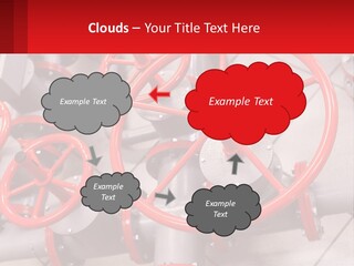 A Group Of Metal Pipes With Red Wheels On Them PowerPoint Template
