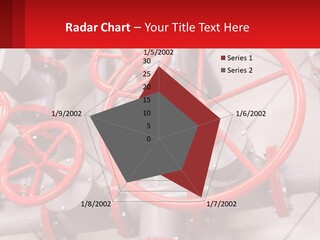 A Group Of Metal Pipes With Red Wheels On Them PowerPoint Template